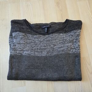 Eileen Fisher Gray striped 100% linen pullover knit top size Medium